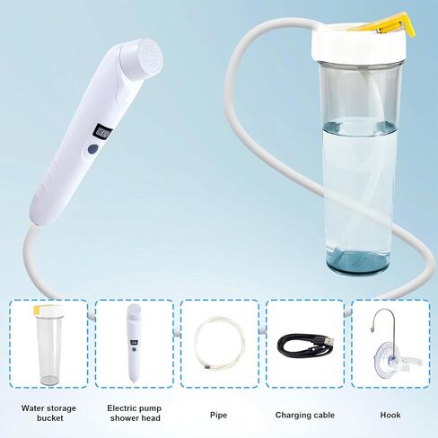 دش محمول للتخييم - مضخة دش في الهواء الطلق 8000 مللي أمبير في الساعة مع 5 أوضاع للضغط ، وشاشة LED ، و IPX8 مقاومة للماء ، وتصميم خفيف الوزن للمشي لمسافات طويلة ، والسفر ، وتنظيف الحيوانات الأليفة ، والطوارئ in Kuwait