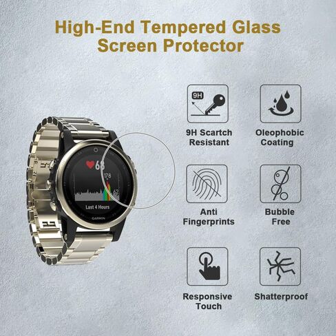 Screen Protector for Garmin Fenix 5S Tempered Glass Film, 9H Hardness,Anti-Scratch,High Definition,Bubble Free (2 pcs) in Kuwait