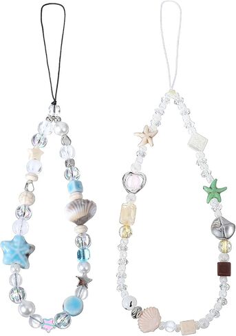 2PCS Beaded Phone Wrist Strap, Aesthetic Y2K Phone Charm for Women Cute Camera Charm Strap with Pearl Chain Universal for Cellphone Bag Keychain Decor in Saudi Arabia