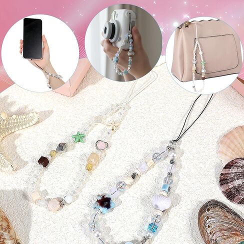 2PCS Beaded Phone Wrist Strap, Aesthetic Y2K Phone Charm for Women Cute Camera Charm Strap with Pearl Chain Universal for Cellphone Bag Keychain Decor in Saudi Arabia