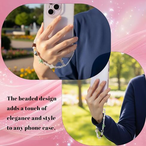 2PCS Beaded Phone Wrist Strap, Aesthetic Y2K Phone Charm for Women Cute Camera Charm Strap with Pearl Chain Universal for Cellphone Bag Keychain Decor in Saudi Arabia