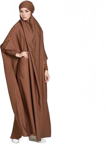 عباية صلاة مسلمة فستان تركي مع حجاب إسلامي كبير قفطان ساتان بلون سادة in Kuwait