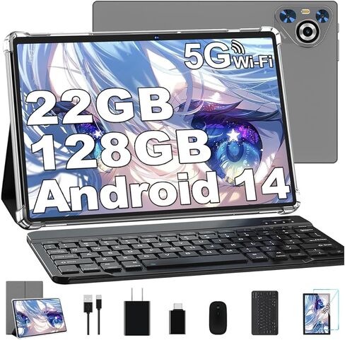 10 Inch Tablet, 22GB RAM+128GB ROM+1TB Expand, Android 14 Tablet with Keyboard and Mouse, 8000mAh Battery, 1280x800 IPS Display, Octa-Core CPU, Support BT5.0, GPS, WiFi - Gray in Kuwait