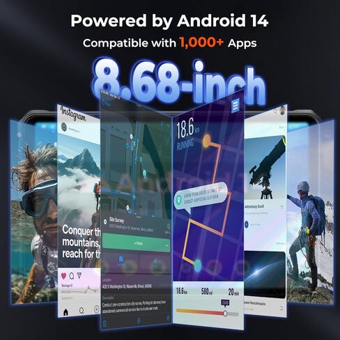جهاز لوحي MUNBYN متين Android 14 ILT03، جهاز لوحي GPS مقاس 8.68 بوصة لـ UTV، شحن سريع 33 وات، مقاوم للماء IP68، 8000 مللي أمبير في الساعة يدوم 11 ساعة، كاميرا مزدوجة 32 ميجابكسل + 48 ميجابكسل، 8 جيجابايت + 128 جيجابايت، 4G LTE للطرق الوعرة، بدون طيار، حما in Saudi Arabia