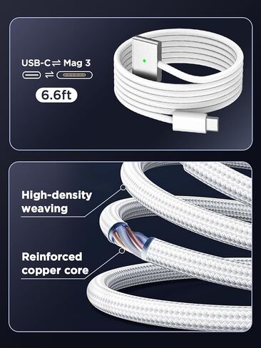 شاحن 140 وات لجهاز MacBook Pro 16/14 بوصة Mac Air 15/13 بوصة 【الجودة الأصلية】 2021-2025 M1–M4 6.6FT مغناطيسي 3 كابل LED ومحول طاقة شاحن سريع من النوع C - بين 2021-2025 in Kuwait