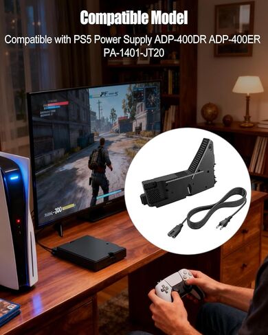 استبدال مصدر الطاقة الداخلي متوافق مع PS5 ADP-400DR ADP-400ER PA-1401-JT20، وحدة التحكم في الألعاب محول التيار المتردد شاحن الطوب مع سلك in Kuwait