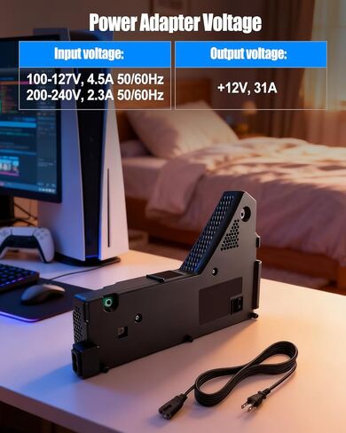 استبدال مصدر الطاقة الداخلي متوافق مع PS5 ADP-400DR ADP-400ER PA-1401-JT20، وحدة التحكم في الألعاب محول التيار المتردد شاحن الطوب مع سلك in Kuwait