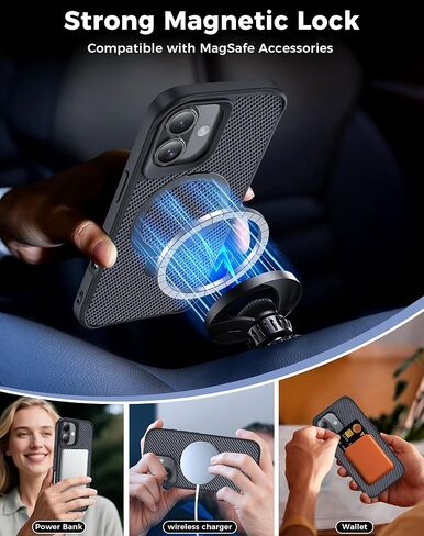 Designed for iPhone 17 Case with 360° Magnetic Stand, Carbon Fiber Phone Case [Compatible with Magsafe] [15FT Military Protection] with Stand Ring 6.3'', Black in Saudi Arabia