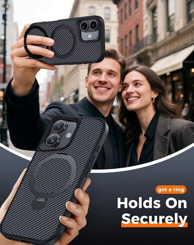 Designed for iPhone 17 Case with 360° Magnetic Stand, Carbon Fiber Phone Case [Compatible with Magsafe] [15FT Military Protection] with Stand Ring 6.3'', Black in Saudi Arabia