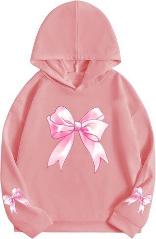 SHENHE Girl's Bow Hoodie Oversized Graphic Sweatshirt Aesthetic Preppy Clothes Pullover in Saudi Arabia