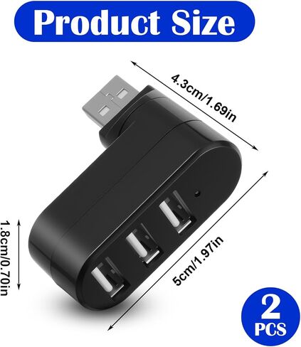 2 Pack 3-Port USB Hub [90°/180° Degree Rotatable] USB Splitter USB Expander Multiport USB Splitter Adapter with 3 USB Ports Charger Data for Laptop, Flash Drive Printer,Camera,Keyborad in Saudi Arabia