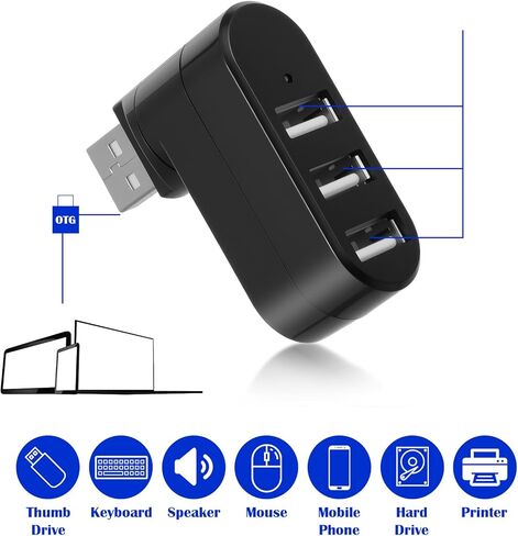 2 Pack 3-Port USB Hub [90°/180° Degree Rotatable] USB Splitter USB Expander Multiport USB Splitter Adapter with 3 USB Ports Charger Data for Laptop, Flash Drive Printer,Camera,Keyborad in Saudi Arabia