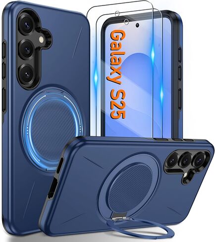 حافظة Gritup لهاتف Samsung Galaxy S25 [متوافقة مع ملحقات MagSafe]: قطعتان من واقيات الشاشة عالية الدقة، مسند مدمج، طبقة مزدوجة مقاومة للصدمات، واقي الكاميرا، لمسة مخملية، S25-أسود in Kuwait