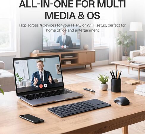 لوحة مفاتيح Rapoo E900T Mini اللاسلكية مع لوحة اللمس، لوحة مفاتيح HTPC متعددة الأجهزة للتلفزيون المتصل بالكمبيوتر/الكمبيوتر اللوحي/Steam Deck/وحدة التحكم في الألعاب/Raspberry Pi/Mini PC - تدعم إيماءات اللمس لنظامي التشغيل Windows وMac in Kuwait