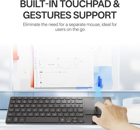 لوحة مفاتيح Rapoo E900T Mini اللاسلكية مع لوحة اللمس، لوحة مفاتيح HTPC متعددة الأجهزة للتلفزيون المتصل بالكمبيوتر/الكمبيوتر اللوحي/Steam Deck/وحدة التحكم في الألعاب/Raspberry Pi/Mini PC - تدعم إيماءات اللمس لنظامي التشغيل Windows وMac in Kuwait