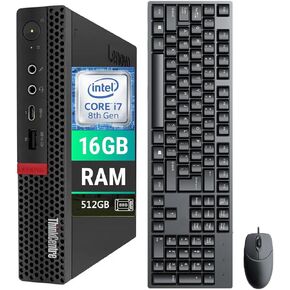 كمبيوتر Lenovo ThinkCentre M720q Tiny Desktop كمبيوتر صغير، Intel الجيل الثامن Core i7-8700T 2.4 جيجا هرتز، ذاكرة الوصول العشوائي 16 جيجا، 512 جيجا SSD، HDMI، DisplayPort، WiFi، BT، دعم شاشة 4K - Windows 11 Pro (متجدد) in Kuwait