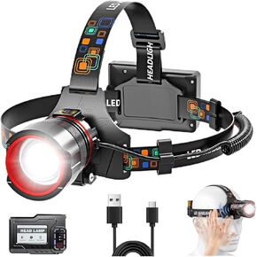 Headlamp Rechargeable– Super Bright LED Headlight with Motion Sensor, Zoomable & 90° Adjustable, IPX7 Waterproof, Long Runtime Head Lights for Outdoor, Camping, Hiking, Running, Fishing in Saudi Arabia