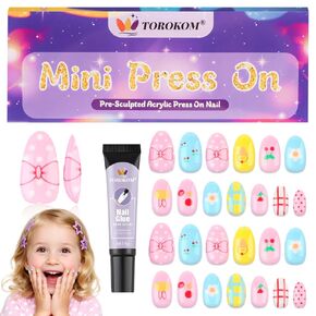 26PCS Press on Nails for Kids, TOROKOM Kid Fake Nail Set with Glue,Candy Heart Plaid Stick on Nails for Girls Gift Age 8 9 10 11 12 in Kuwait