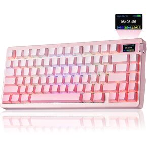 لوحة مفاتيح ميكانيكية لاسلكية Aula Nova75 بقدرة 8000 مللي أمبير في الساعة، مزودة بحشية مع صوت كريمي، تصميم مضغوط بنسبة 75%، إضاءة خلفية RGB، قابلة للتبديل السريع حسب الطلب، بلوتوث/2.4 جيجا هرتز/USB-C، لوحة مفاتيح وردية للألعاب لنظام التشغيل Win/Mac/iOS/An in Kuwait