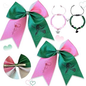 4PCS Wicked Hair Accessories for Girl with a Pair of Wicked Merch Bracelets,Hair Bows for Witch Movie Fans,Pink Green Cute Bow Hair Clips Gifts for Girls Halloween Costume in Saudi Arabia