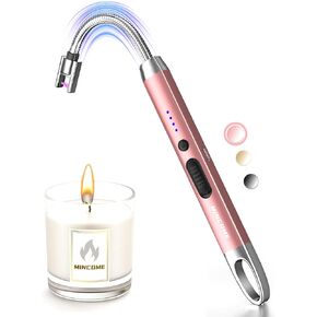 Candle Lighter, Windproof Flameless Electric lighters, Long Lighter with 360° Neck & Safety Switch, USB-C Rechageable LED Power Display Arc Lighters for BBQ Candle Birthday in Saudi Arabia