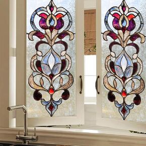 Privacy Window Film Red Diamond Decorative Window Cling Stained Glass Style Static Cling Glass Sticker for Cabinet Kitchen Bathroom Door Panel 17.7 x 39.3 Inch in Saudi Arabia