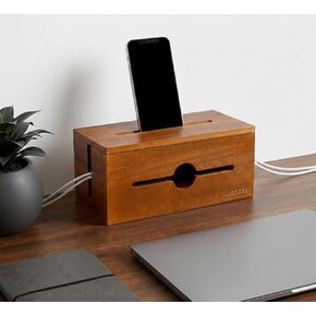 Wooden Cable Management Box for Power Strips, Desk Cord Organizer for Home Office & TV Stand, Hidden Cable Storage with Phone Stand in Saudi Arabia