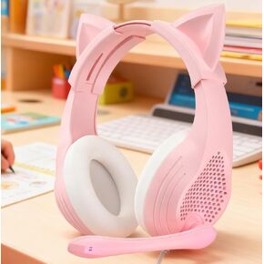 GIME Gaming Headset with Mic - Pink Cat Ears Wired Over Ear Headphones with Microphone - Compatible with Xbox, PS4, PS5, PC, Phones in Saudi Arabia