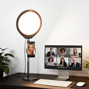 10W 12" Ring Light with Desk Stand & Phone Holder, Dimmable 360° Rotatable LED Full Screen Computer Lamp for Zoom Meetings, Streaming, Gaming, TikTok,YouTube,Videos with Night Light Mode in Kuwait