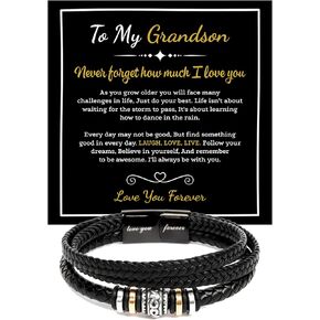 Leather Bracelet for Men Multi-Layer Braided Leather Bracelet with Clasp Black, Bracelets For Grandson From Grandparent, Always Linked Together. in Saudi Arabia