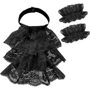 Fumwase 2PCS White Lace Neck Ruffle Collar and Cuffs Sleeves Set Costume Accessories for Women Men Halloween Cosplay Party in Saudi Arabia