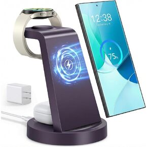 Wireless Charger for Samsung: 3 in 1 Wireless Charging Station for Samsung Galaxy Watch 8 7 6 5 4 3 Pro Classic Galaxy Buds - Purple in Saudi Arabia