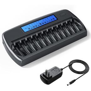 12 Bay AA AAA Battery Charger with LCD Display Fast Charging for 1.2v Rechargeable Batteries with Refresh Function Household Battery Charger w/AC Wall Adapter in Saudi Arabia
