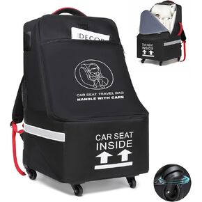 حقيبة سفر لمقعد السيارة من MCBD للطائرة ذات العجلات، حقيبة ظهر مبطنة لمقعد السيارة للأطفال لبوابة المطار وفحص الناقل تناسب المقعد الداعم والأمتعة غطاء مقعد السيارة للأطفال الصغار مع شرائط عاكسة، أسود in Kuwait