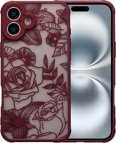 XIZYO for iPhone 16 Pro Case Cute Floral, Wine Red in Kuwait
