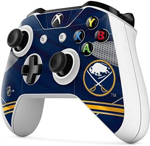ملصق Skinit المخصص للألعاب متوافق مع وحدة تحكم Xbox One S - تصميم جيرسي منزلي مرخص رسميًا من NHL Buffalo Sabers in Kuwait