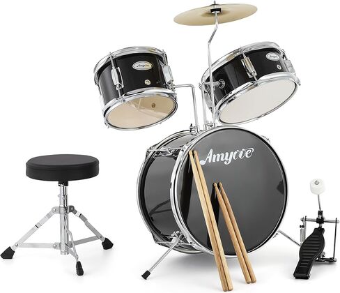 5 Piece Kids Drum Set, Junior Drum Kit with Bass Drum, Tom, Snare Drums, Hi-Hat, Cymbal and Drums Pedal, Full 16in Youth Drum Set with Drumsticks and Stool for Boys and Girls, Black in Saudi Arabia