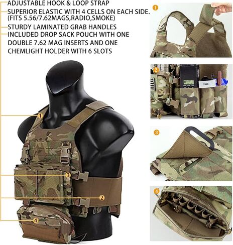 EMERSONGEARS Tactical Molle Chest Rig Vest 500D, Laser Cut Vest Tactical Quick Release Modular Magazine Pouch FCSK MK3 Chest Rig Backpack for Airsoft Hunting in Saudi Arabia