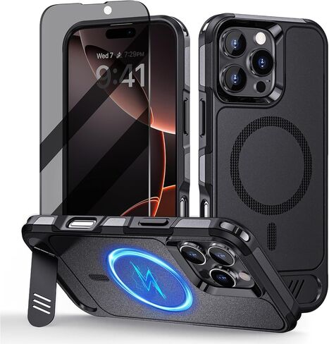 Lanhiem Magnetic for iPhone 17 Pro Max Waterproof Case, Dustproof Case Built-in Screen Protector, [Fit for MagSafe] [Invisible Stand] Shockproof Heavy Duty Underwater Case for 17 Pro Max (Black) in Saudi Arabia