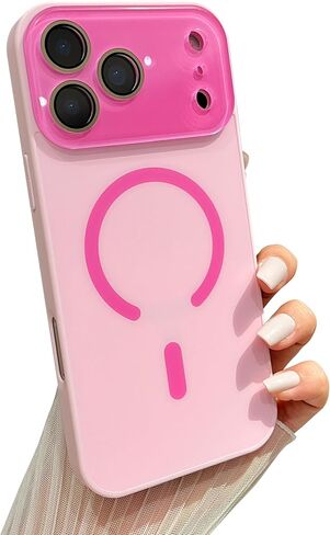 حافظة مغناطيسية لحماية عدسة الكاميرا الكريستالية بلون الحلوى لهاتف iPhone، متوافقة مع الشحن اللاسلكي MagSafe (وردي، iPhone 17 Pro Max) in Kuwait