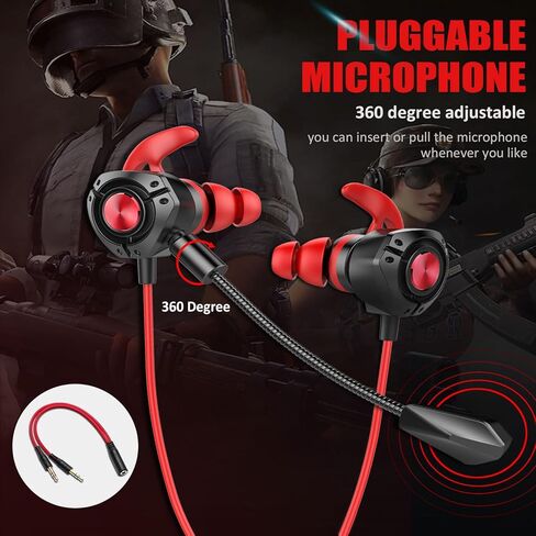 Gaming Headset with Microphone Wired Gaming Earbuds PC for PS4 PS5 One PlayStation 5 Games Mobile Phone,Detachable Stereo Bass Earphones Noise Cancelling Gaming Headphones with Mic Black in Saudi Arabia