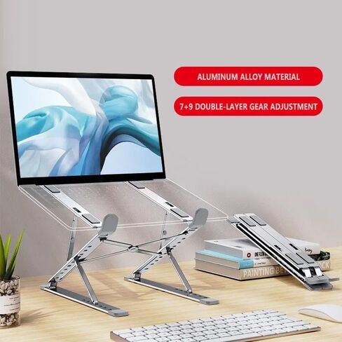 Silver Aluminum ​​​​Notebook Holder,Space Saving Design​​ Adjustable Computer Stand​​ ​​Stable Holder​​ Laptop for Office Desk Accessory in Saudi Arabia