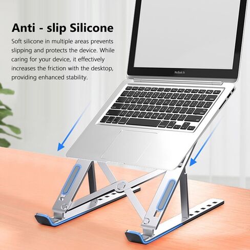 Silver Aluminum ​​​​Notebook Holder,Space Saving Design​​ Adjustable Computer Stand​​ ​​Stable Holder​​ Laptop for Office Desk Accessory in Saudi Arabia