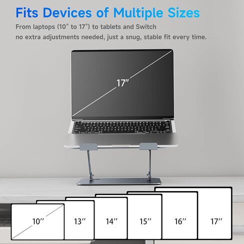 Laptop Stand - Adjustable Ergonomic Laptop Riser, Portable Foldable Aluminum Laptop Holder Perfect for Desk, Bed, Couch & Lap - Space Saving - Silver in Saudi Arabia