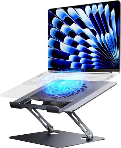 Laptop Stand - Adjustable Ergonomic Laptop Riser, Portable Foldable Aluminum Laptop Holder Perfect for Desk, Bed, Couch & Lap - Space Saving - Silver in Saudi Arabia