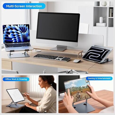 Laptop Stand - Adjustable Ergonomic Laptop Riser, Portable Foldable Aluminum Laptop Holder Perfect for Desk, Bed, Couch & Lap - Space Saving - Silver in Saudi Arabia