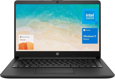 كمبيوتر محمول HP 14 بوصة (يشمل Microsoft 365 لمدة عام واحد)، شاشة HD، معالج Intel رباعي النواة، ذاكرة الوصول العشوائي 16 جيجابايت، تخزين 128 جيجابايت، Wi-Fi 6، كاميرا ويب، HDMI، Windows 11 Home، أسود in Kuwait