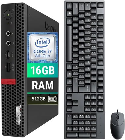 كمبيوتر Lenovo ThinkCentre M720q Tiny Desktop كمبيوتر صغير، Intel الجيل الثامن Core i7-8700T 2.4 جيجا هرتز، ذاكرة الوصول العشوائي 16 جيجا، 512 جيجا SSD، HDMI، DisplayPort، WiFi، BT، دعم شاشة 4K - Windows 11 Pro (متجدد) in Kuwait