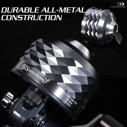 بكرة صيد Sougayilang Spincast، تصميم سهل الاستخدام بزر ضغط، سرعة عالية 3.9:1، جميع التروس المعدنية، قابلة للتغيير لليد اليمنى/اليسرى، تتضمن خط أحادي الخيط in Kuwait