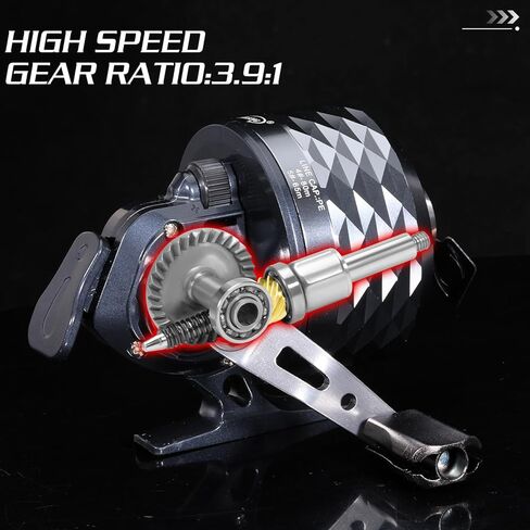 بكرة صيد Sougayilang Spincast، تصميم سهل الاستخدام بزر ضغط، سرعة عالية 3.9:1، جميع التروس المعدنية، قابلة للتغيير لليد اليمنى/اليسرى، تتضمن خط أحادي الخيط in Kuwait